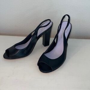 Delman Leather Peep Toe Heels Slingback Black 7